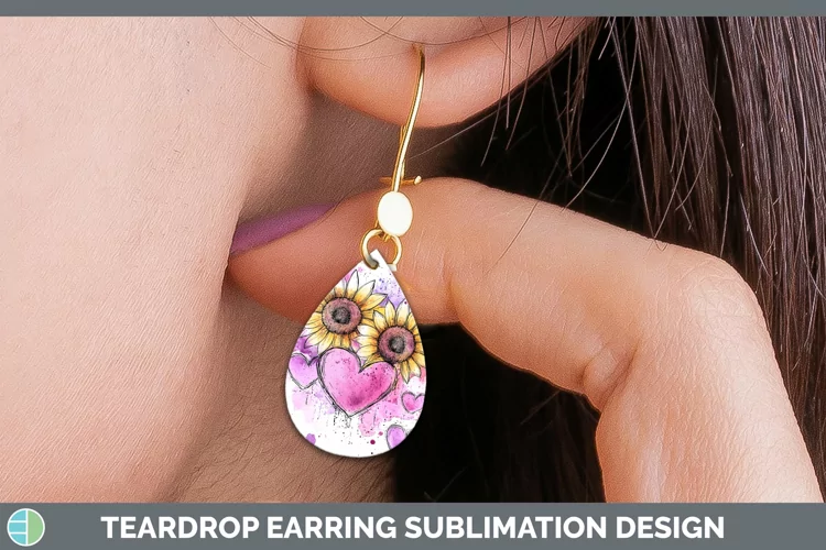 Splash Valentine Purple Sunflowers Teardrop Earrings Sublima