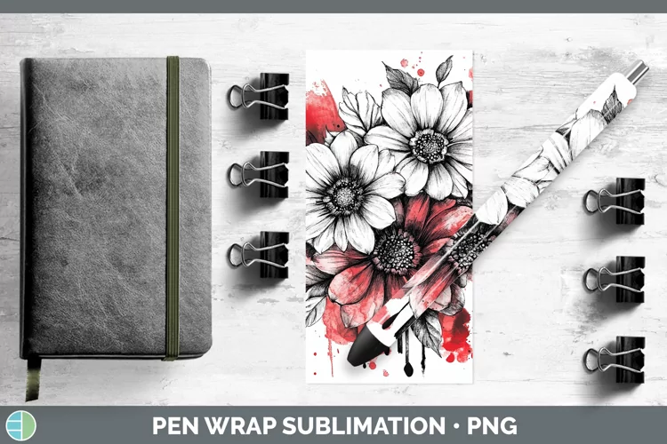 Splash Valentine Red Bouquet Pen Wrap Sublimation Pen Design
