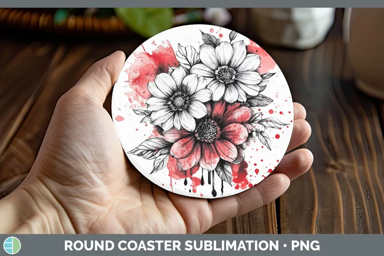 Splash Valentine Red Bouquet Round Coaster Sublimation Coast