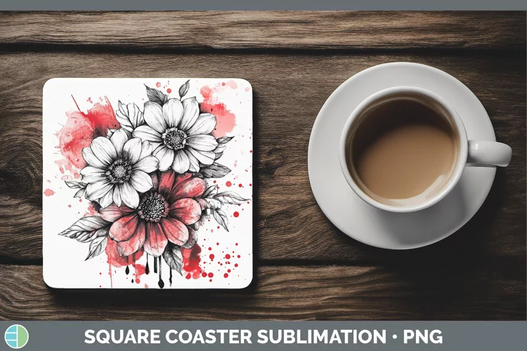Splash Valentine Red Bouquet Square Coaster Sublimation Coas