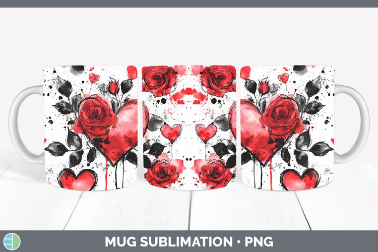 Splash Valentine Red Hearts Flowers Mug Wrap Sublimation Cof