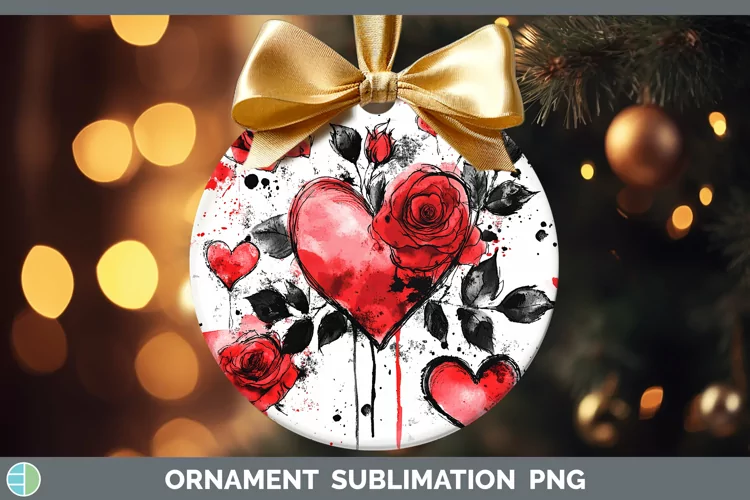 Splash Valentine Red Hearts Flowers Ornament Sublimation Bau