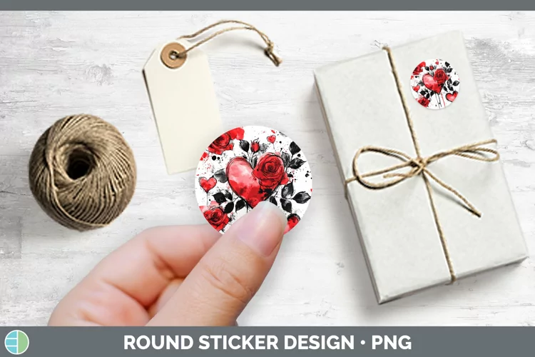 Splash Valentine Red Hearts Flowers Stickers | Round Labels