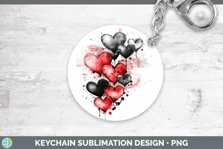 Splash Valentine Red Hearts Keychain Sublimation Keyring Des