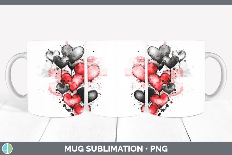 Splash Valentine Red Hearts Mug Wrap Sublimation Coffee Cup