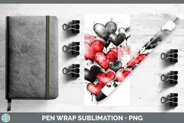 Splash Valentine Red Hearts Pen Wrap Sublimation Pen Designs