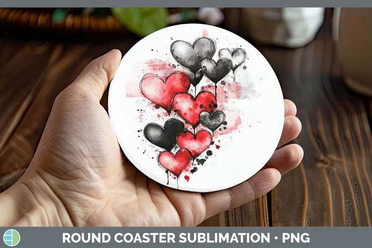 Splash Valentine Red Hearts Round Coaster Sublimation Coaste
