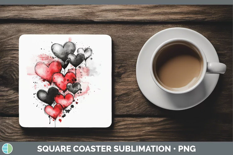 Splash Valentine Red Hearts Square Coaster Sublimation Coast