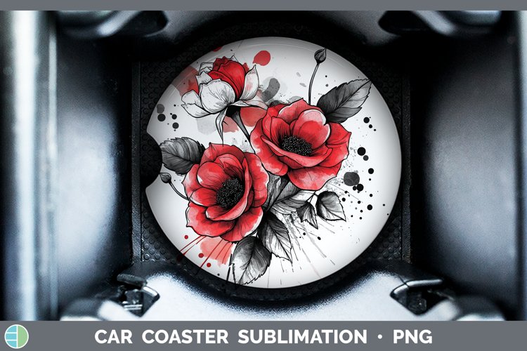 Splash Valentine Red Roses Car Coaster Sublimation Designs