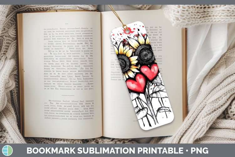 Splash Valentine Red Sunflowers Bookmark Sublimation Printab