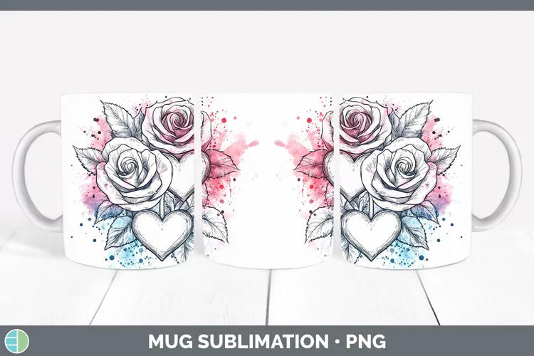 Splash Valentine Roses Mug Wrap Sublimation Coffee Cup Desig