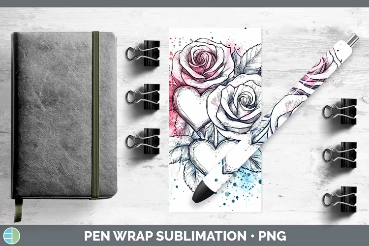 Splash Valentine Roses Pen Wrap Sublimation Pen Designs