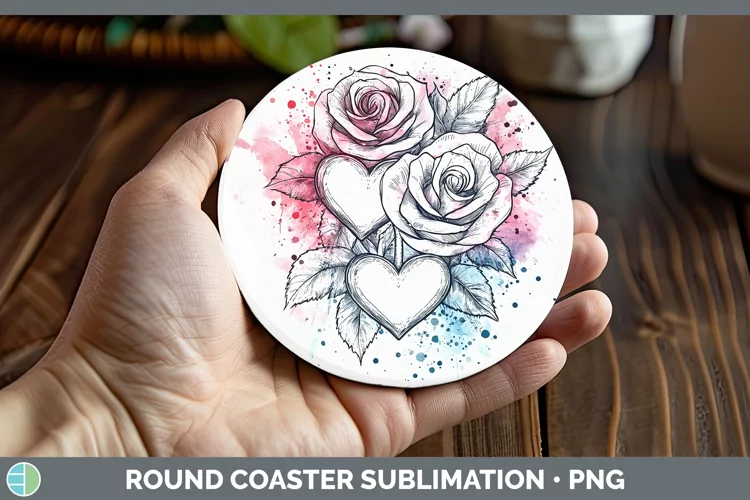 Splash Valentine Roses Round Coaster Sublimation Coaster Des