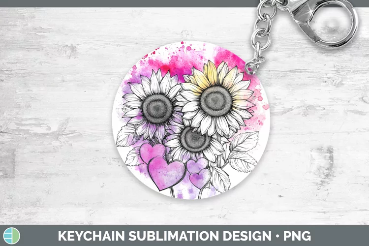 Splash Valentine Sunflowers Keychain Sublimation Keyring Des