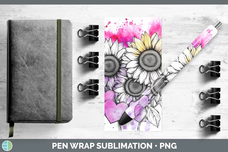Splash Valentine Sunflowers Pen Wrap Sublimation Pen Designs