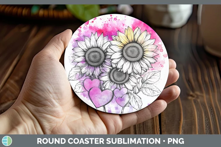 Splash Valentine Sunflowers Round Coaster Sublimation Coaste