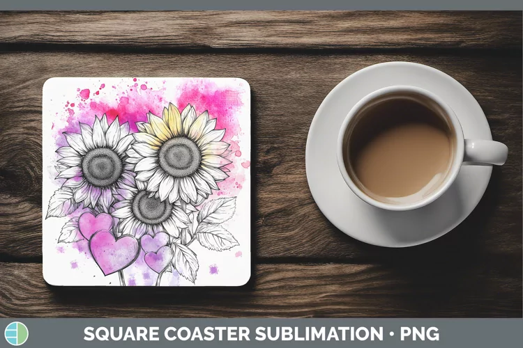 Splash Valentine Sunflowers Square Coaster Sublimation Coast