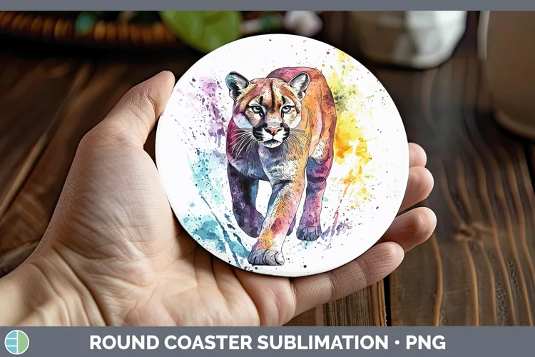 Splash Wildcats Puma Concolor Round Coaster Sublimation Coas