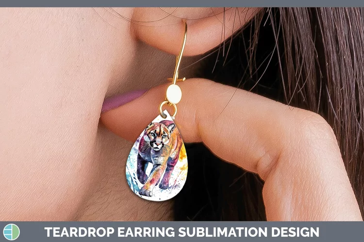 Splash Wildcats Puma Concolor Teardrop Earrings Sublimation