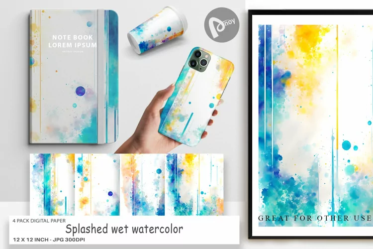 Digital Paper Splashed wet watercolor