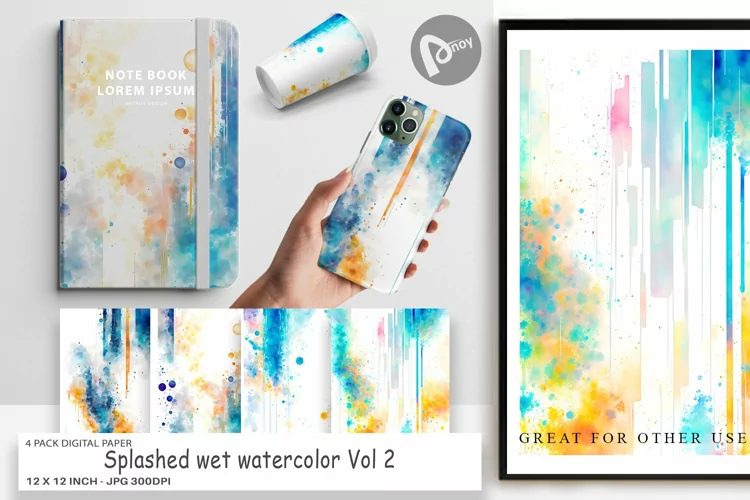 Digital Paper Splashed wet watercolor