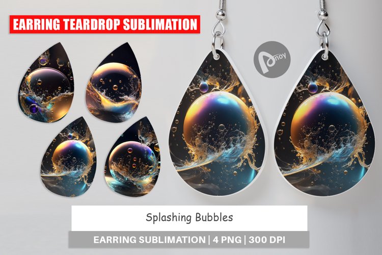 Earring teardrop design Splashing Bubbles example image 1