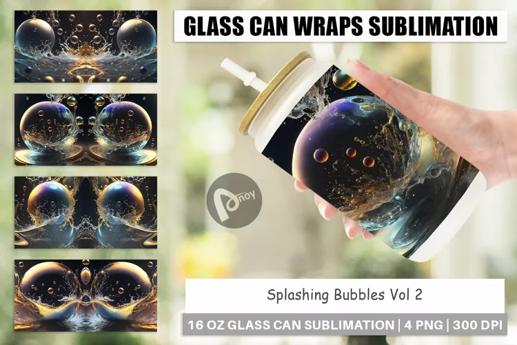 Glass Can Wraps Splashing Bubbles