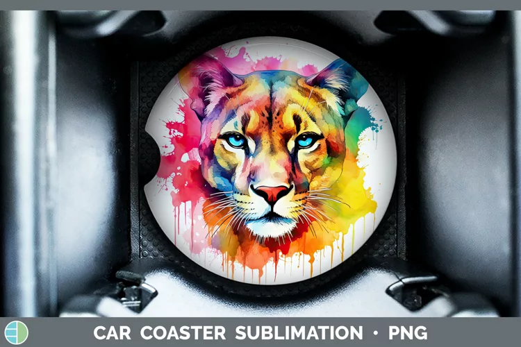 Splat Rainbow Puma Concolor Car Coaster Sublimation Coaster