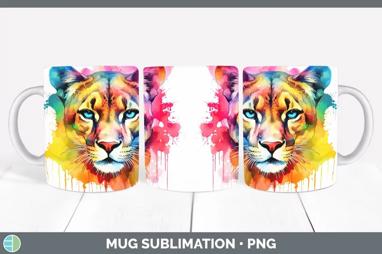 Splat Rainbow Puma Concolor Mug Wrap Sublimation Coffee Cup