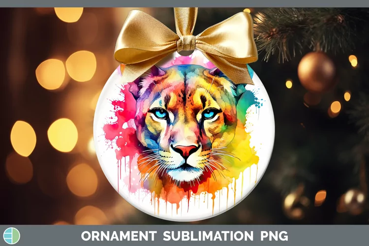 Splat Rainbow Puma Concolor Ornament Sublimation Bauble Desi