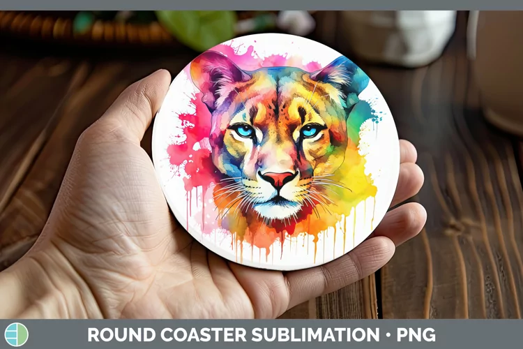 Splat Rainbow Puma Concolor Round Coaster Sublimation Coaste