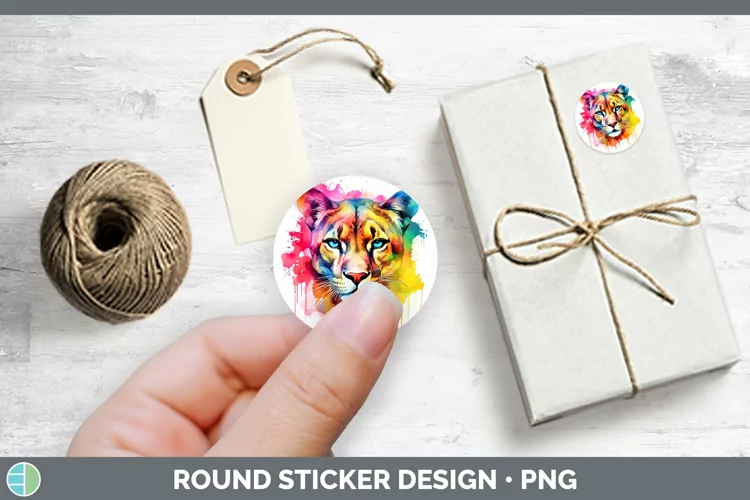Splat Rainbow Puma Concolor Stickers | Round Labels Designs
