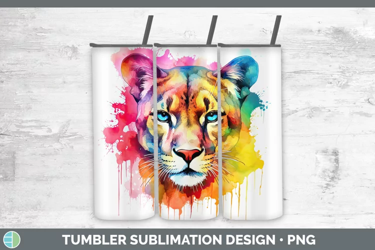 Splat Rainbow Puma Concolor Tumbler Sublimation 20 oz Skinny