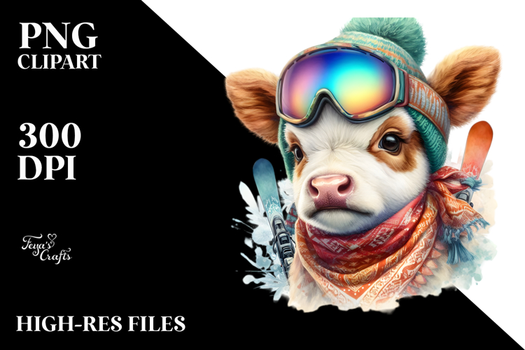 Playful Baby Cow with Skiers Goggles, High-Res PNG