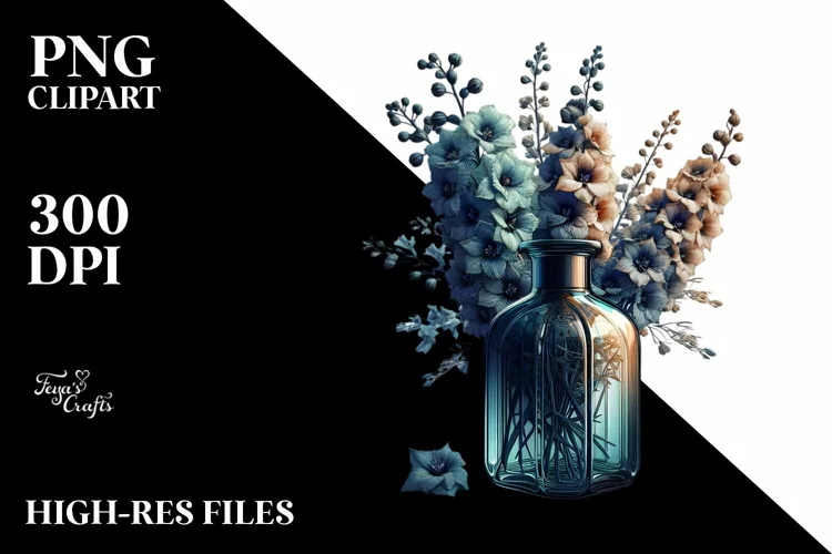 Detailed Bottle Filled with Large Delphinium | Sublimation |