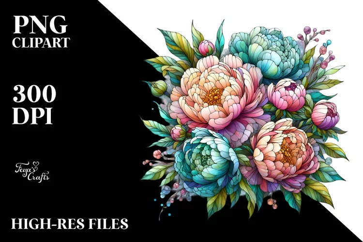 Detailed Vibrant Pastel Wooden Small Stained Peonies,