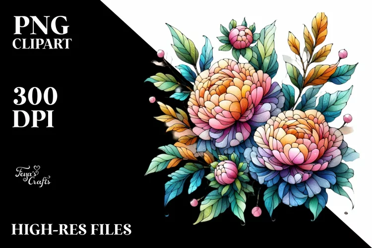 Detailed Vibrant Pastel Wooden Small Stained Peonies,