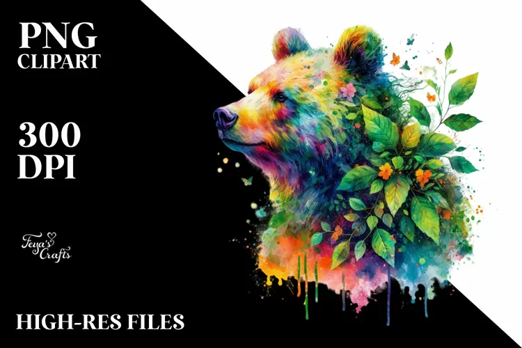 Abstract Vibrant Bear With Splashes PNG