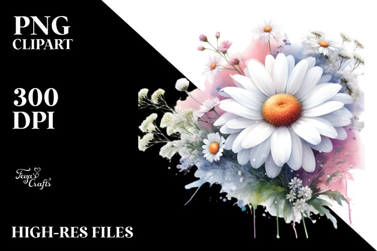 Daisy Watercolor Abstract Sublimation Clipart