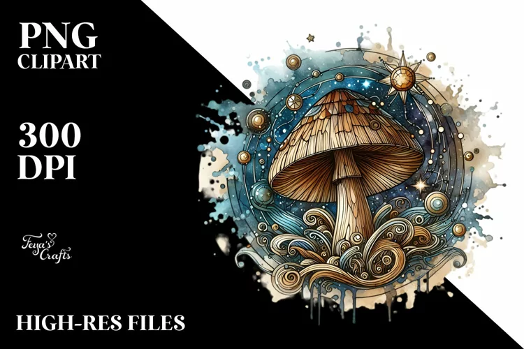 Wooden Mushroom Watercolor Splash