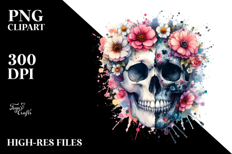 Cute Skull Made of Splashes PNG example image 1