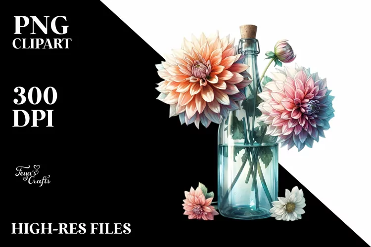 Dahlia Filled Bottle | Sublimation | Clipart