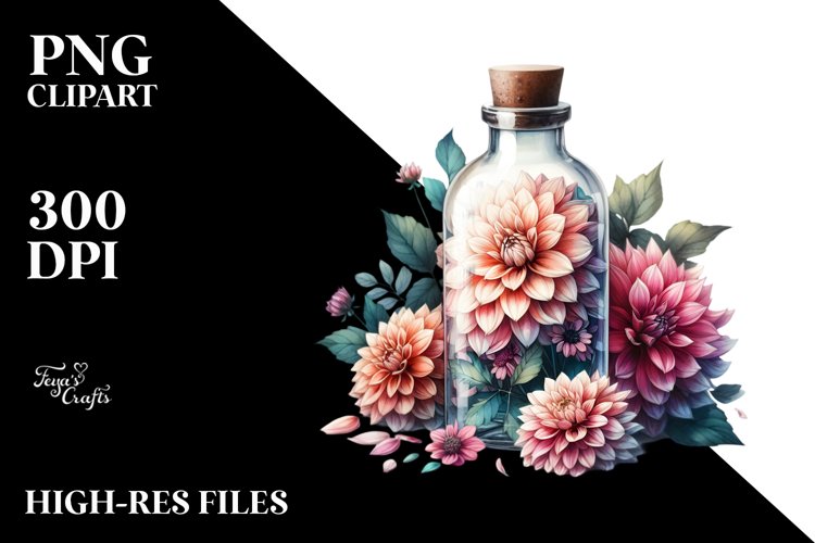 Dahlia Filled Bottle | Sublimation | Clipart
