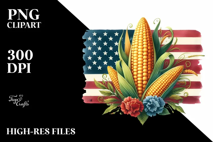 Watercolor Vintage Corn in USA Flag Colors | Clipart