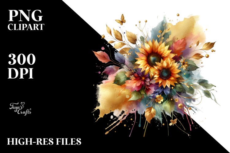 Vibrant Sunflower Bouquet | Sublimation | Clipart example image 1