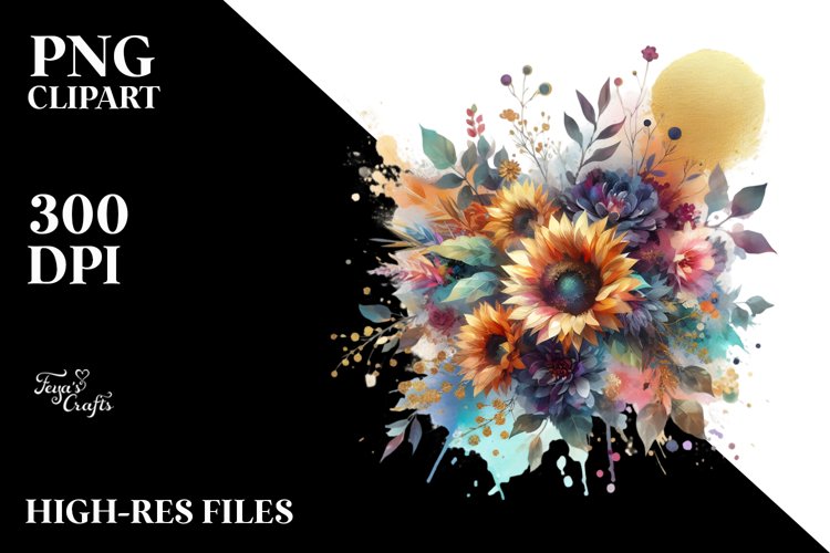 Vibrant Sunflower Bouquet | Sublimation | Clipart example image 1