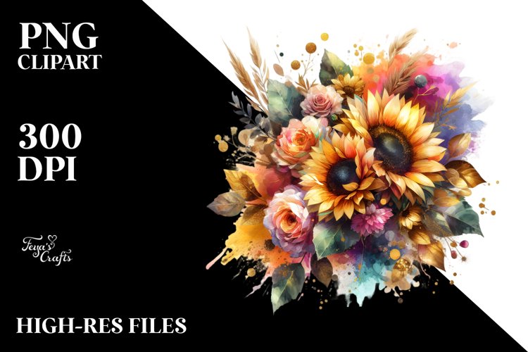 Vibrant Sunflower Bouquet | Sublimation | Clipart example image 1