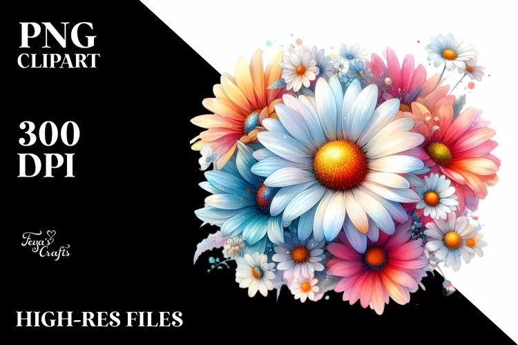 Colorful Daisy Glossy Petals Washed