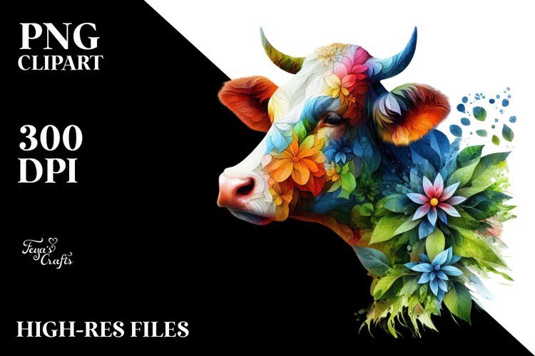 Vibrant Watercolor Cow PNG