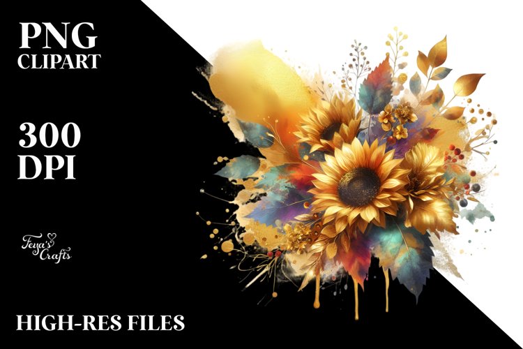 Vibrant Sunflower Bouquet | Sublimation | Clipart example image 1